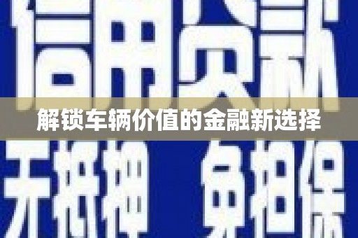 郴州解锁车辆价值的金融新选择